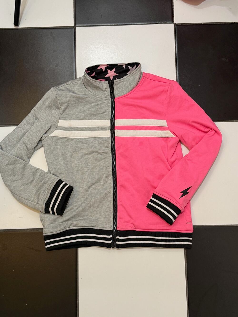 Rockets of Awesome kids reversible jacket - black w/ stars + pink/silver size 10